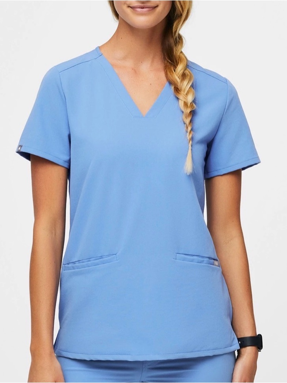 Figs Women's Light Blue V-Neck Short Sleeve Scrub Top